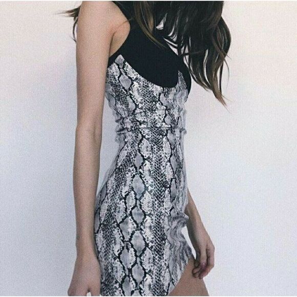 I. AM. GIA Dress Black White Snakeskin Corset Bodice Mini Dress Size Large - Picture 3 of 16